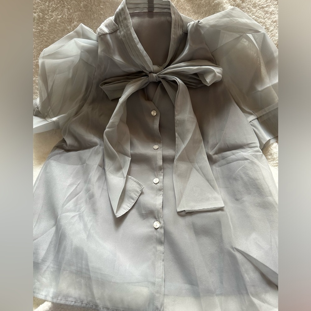 Chicwish organza bow knot blouse color gray size small NWT